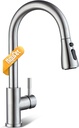 Kitchen Faucet with Pull Down Sprayer, Brushed Nickel High Arc Single Handle Kitchen Sink Faucet for Pot Filler, Stainless Steel Commercial Modern Rv Farmhouse Camper Laundry Bar Sink Faucets