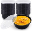 POPMISOLER 150 Pcs Stackable Meal Prep Bowl Containers, Food Takeout Bowls Reusable,Black Disposable Meal Prep Bowls With Lids. (12oz-Black)