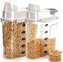 2 Pack Cereal Storage Container, 2.5L Airtight Food Storage Bin, Plastic Kitchen Organizer with Pouring Spout, Measuring Cup Lid, Pantry Dry Food Organization Canisters for Pasta Grain Pet Food
