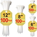 Zip Ties, White Zip Ties Assorted Sizes 4+6+8+12 Inch, 400 Pack, White Cable Ties, Zipties Clear, UV Resistant Wire Ties, Plastic Ties, Clear Zip Tie, SiKuLin