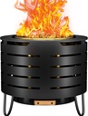 Portable Outdoor Fire Pit Set, 19 Inch Stainless Steel, Silver, Classic Style, Wood Burning, Low Smoke, Includes Fire Poker, Stand, Cloth Cover, Grill Rack