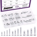Swpeet 44Pcs Clevis Pin Assortment Kit, 304 Stainless Steel M3 M4 M5 12 Type Flat Head Pin with Hole Location Pin T-Shape Round Pin with Plastic Box