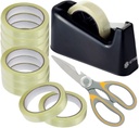 GTSE Premium Clear Tape, Dispenser & Heavy Duty Scissors, 1 inch x 217 feet, Strong Transparent Gift Wrap Tape for Home, Office, 12 Rolls