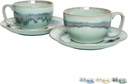 Bosmarlin Ceramic Cappuccino Cup and Saucer Set of 2, 10 Oz, Dishwasher and Microwave Safe, Coffee Cups for Latte, Espresso, Tea, Reavtive Glaze (Turquoise Green Light, 10 Oz)