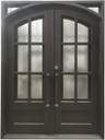 Cameroon Exterior Double Front Entry Door Wrought Iron with Operable Tempered Aqua Lite Glass Inside Swing Dark Bronze Finish (72 by 96 Right Hinge Active)