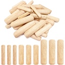 30Pcs Wooden Dowels Assorted, M6 M8 M10 Fluted Wood Dowel Pins, Hard Wood Grooved Plug, 1/4 5/16 3/8 Inch Furniture Woodwork Straight Grooved Dowel for Crafts, Furniture, DIY, Carpentry (6mm 8mm 10mm)