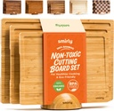 SMIRLY Wooden Cutting Boards For Kitchen Meal Prep & Serving - Bamboo Cutting Board Set with Holder, Charcuterie & Chopping Board, Wood Cutting Board Set, Kitchen Gadgets