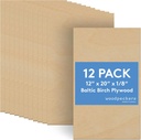 3 mm Baltic Birch Plywood 1/8 x 12 x 20 Inch, Box of 12 B/BB Grade Craft Wood, Stronger Than Basswood Sheets, for Laser, CNC Cutting and Wood Burning, by Woodpeckers