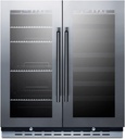 Summit 30” Wine Cellar/Beverage Center Combination Unit, 33 Bottle Capacity, 5.8 cu.ft. Capacity, Built-In Commercial Beverage Center, French Doors, Stainless Steel- SWBV3067B