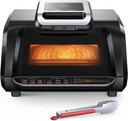 Indoor Electric Grill with See-Through Window, All-in-One Smokeless Air Fryer Oven for Roast Bake Dehydrate Broil, 450°F 1750W Contact Grill with Non-Stick Removable Plates