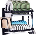 Dish Drain Rack with Hanging Basket Cutlery Dish Drain Rack,Dish Drainer Dish Drying Rack, 2-Tier Hanging Wall Mount Drying Plate Organizer Storage Shelf for Bowls, Utensils, Knives, Include