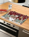 Christmas Countertop Burners Protection Mats for Kitchen, Snowman with Gift Snowflake Deer Red Plaid Rubber Stove Top Cover Mat, Heat Proof Mats Cooktop Cover for Counter Dish Drying Mat, 31"x24"
