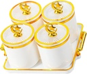 Dried Fruit Tray, Luxury Cookie Jar with Lid, Divided Serving Dishes, Covered Candy Jar for Party, Hotel, Wedding, Office, 4 Grid White