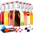 8-Pack 8.5oz Flip Top Glass Bottles, Swing Top Beer Brewing Bottle for Fermentation, Kombucha, Kefir, Vanilla Extract, Coquito, Juice, Soda, Tea - Airtight Stopper Cap Lid, Bonus 2 Bottle Pourers