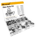 150PCS SAE Hex Nuts Assortment Kit, 6-32 8-32 10-24 1/4-20 5/16-18 3/8-16 1/2-13 Sizes, 304 Stainless Steel Hardware Nuts, Full Thread Hex Drive