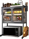 Kitchen Countertop Microwave Oven Rack, Microwave Stand，Microwave Shelf with Storage Cabinet,Suitable for Multifunctional Tableware Storage in Kitchens and Restaurants (Black)