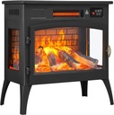 24″ Freestanding Electric Fireplace Stove with 3D Flame Effect and 6 Flame Color, 1000/1500W Infrared Fireplace Stove, 5200 BTU Electric Fireplace Heater with Remote and Timer for Indoor, Black