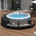 SOFTSEA Spa Surround Spa Frame, Patio Rattan Sectional Sofa Set with Wood Seats and Storage Space, Outdoor Sofa with Mini Sofa and Cushion, Round Pool Surround for Backyard Poolside Garden, Grey