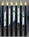 Homemory Black Flameless Taper Candles Flickering, NO Remote, 9.6 Inches Battery Operated, 6 Pcs Realistic Electric LED Candlesticks Made of Plastic for Halloween Party Home Decor