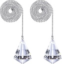 HESTYA 2 Sets Clear Crystal Pull Chain Extension with Connector for Ceiling Light Fan Chain, 1 Meter Length Each (Style E)