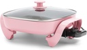 GreenLife12" 5QT Square Electric Skillet, Glass Vented Lid, Ceramic PFAS-Free Nonstick Coated Interior, Adjustable Temperature Control, Cool Touch Handles, Quick Even Heating, Scratch Resistant, Pink