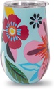 kate spade new york Insulated Stainless Steel Wine Tumbler, 16 Ounce Double Wall Tumbler, Pink Stemless Travel Cup with Lid, Safari Floral
