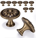 10 Pack Antique Brass Cabinet Knobs, Vintage Retro Drawer Knobs, Solid Round Dresser Knobs for Nightstands Single Hole Cabinet Hardware, Diameter 1.18in
