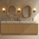 Bathroom Vanity - Retro Bathroom Vanity with Double Sinks Includes Rock Slab Integrated Sink & Irregular Mirror|Exquisite Style,Large Storage Cabinet,LED Smart Defog Mirror(84IN)
