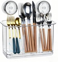Kitchen Utensil Holders, Hanging Utensil Drying Holder, Plastic Utensil Organizer with Drain Tray, Cooking Utensils Holder for Countertop or Wall Mount (Clear)