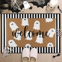 Tinideya 2 Pcs Halloween Welcome Door Mat Ghost Outdoor Welcome Mats for Front Door Non Slip Cute Ghost Coir Floor Mat Black White Stripe Halloween Rug for Outside Front Porch Entryway Decor