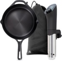 Greater Goods 10” Cast Iron Skillet and Sous Vide for Father's Day. Black.