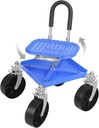 360° Swivel Garden Cart Seat - Height Adjustable Rolling Stool with Tool Tray & All-Terrains Wheels, 330Lbs Heavy Duty Gardening Stool for Seniors, Elderly, Knee Pain Relief Blue