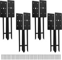 4"x 4" Wet Concrete Fence Post Anchor 4 Pcs(Inner Dia 3.6"x3.6") Heavy Duty U Shape Fence Post Holder Ground Spike Metal Black Powder Coated for Fence, Railing, Pergola Wood Post Bracket Anchor