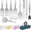 Kyraton Grill Accessories Kit 9 Piece, Griddle Accessories Tools Set, Stainless Steel with Bakelite Handle - Heat Resistant and No Melt, Great for Outdoor BBQ, Teppanyaki, Camping