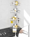 SEIRIONE Rustproof Shower Corner Caddy Organizer for Bathroom, 4 Adjustable Shelves with Tension Pole, for Bathtub Shampoo Accessories Storage Holder, 34 to 116 Inch Height