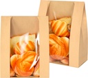 ZENFUN 100 Pack Paper Bread Bags with Stickers, Paper Bakery Bags with Clear Window, Kraft Food Packaging Storage Bakery Bag Packaging for Bread, Cookies, Donuts, 8.3 x 4 x 12.6 Inches