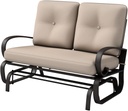 Giantex Outdoor Glider Bench, Patio 2 Person Loveseat with Removable Cushion, Thick Padded Seat, Stable Steel Frame, Outside Glider Swing Chair for Deck, Poolside, Yard, Balcony, Porch, Beige