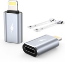 TechMatte Female USB C to Male Lightning Adapter 2 Pack 2.2A Charging Data Transfer, Compatible with iPhone 14, 13, 12, 11 Xs iPad iPod AirPods, Not for Audio Headphones/OTG Firewire Anti-Lost, Grey