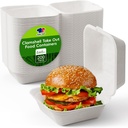 JOLLY CHEF Clamshell Take Out Food Containers, [6 * 6" 200-Pack] To Go Containers Disposable, Sugarcane To Go Boxes for Thanksgiving, Salad,Lunch
