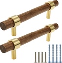 Drawer 5.51"/140mm Pulls Brass Walnut Kitchen Wardrobe Cabinet Hardware Pull Handle with Screw,30Pcs