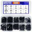 ‌NexSync 580Pcs E-Clip Assortment Kit - 65Mn Steel Snap Rings Set (10 SAE Sizes M1.5-M10) for Automotive & Machinery - External Retaining Rings