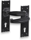Infinity Decor Pair of Antique Black Isabella Lever Door Handle on Backplate – Wrought Iron Key Lock Door Handle Pack for Internal and External Use
