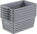 Plastic Storage Baskets, 6 Packs Shelf Kitchen Pantry Organizer Bins, Grey