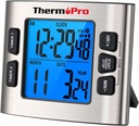 ThermoPro TM02 24 Hours Digital Timer with Dual Kitchen Timers for Cooking, Stop Watches Magnetic Timer Clock with Adjustable Alarm Volume & LCD Backlit Display, Classroom Timer for Kids & Teachers