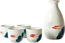 5 Pieces Sake Set, Traditional Hand Painted Goldfish Pattern Ceramics Sake Cup Set, with 4 Sake Cups, 1 Sake Pot Cups