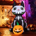 GOOSH 5 FT Halloween Inflatables Skeleton Cat Outdoor Decorations Blow Up Yard Cute Black Cat with Pumpkin Built-in LEDs for Garden Lawn Indoor Party Decor