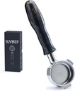 54mm Bottomless Bare Filter, Personalized Resin Coated Stabilized Wood Handle - Compatible with Breville 54mm Coffee Maker, Includes Filter Basket (Black Handle)