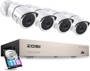 ZOSI 8CH 3K Lite Home Security Camera System Outdoor,AI Human/Vehicle Detection,Night Vision,4pcs 1080P Metal Weatherproof Cameras with 1-Way Audio,H.265+ 8Channel DVR with 1TB HDD for 24/7 Recording