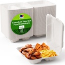 JOLLY CHEF Clamshell Take Out Food Containers, [8 * 8" 50-Pack] 3-Compartment To Go Containers Disposable, Sugarcane To Go Boxes for Thanksgiving, Salad,Lunch