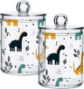 Acrylic Plastic Clear Jar with Lid, Cartoon Dinosaur Leaf Pattern Airtight Storage Jar 2 Pack Kitchen Storage Containers for Cookie Snack Candy